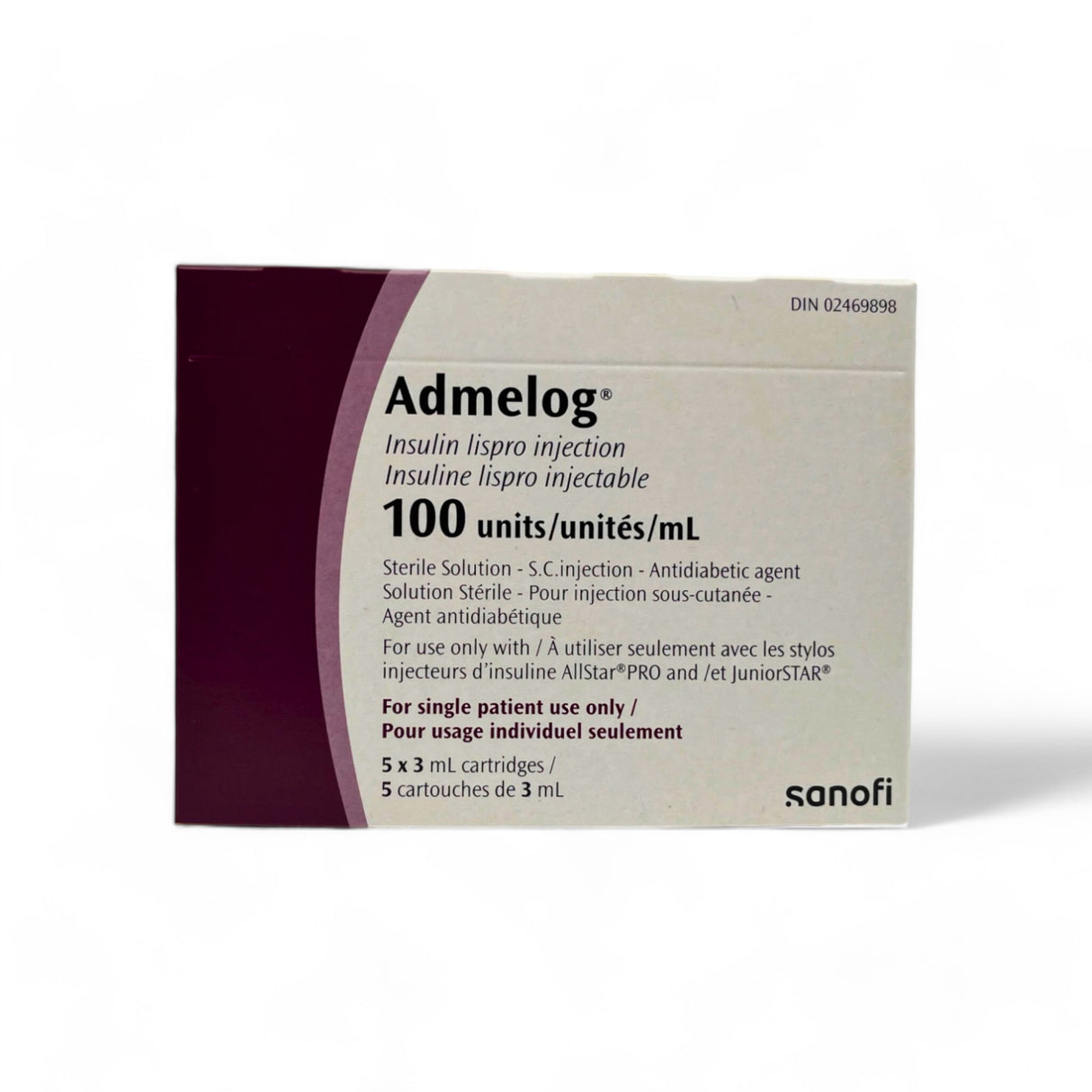 Admelog Cartridges 100U/ML 5x3mL